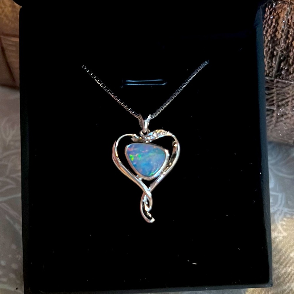 Ladies Sterling Silver Opal Doublet Heart Necklace